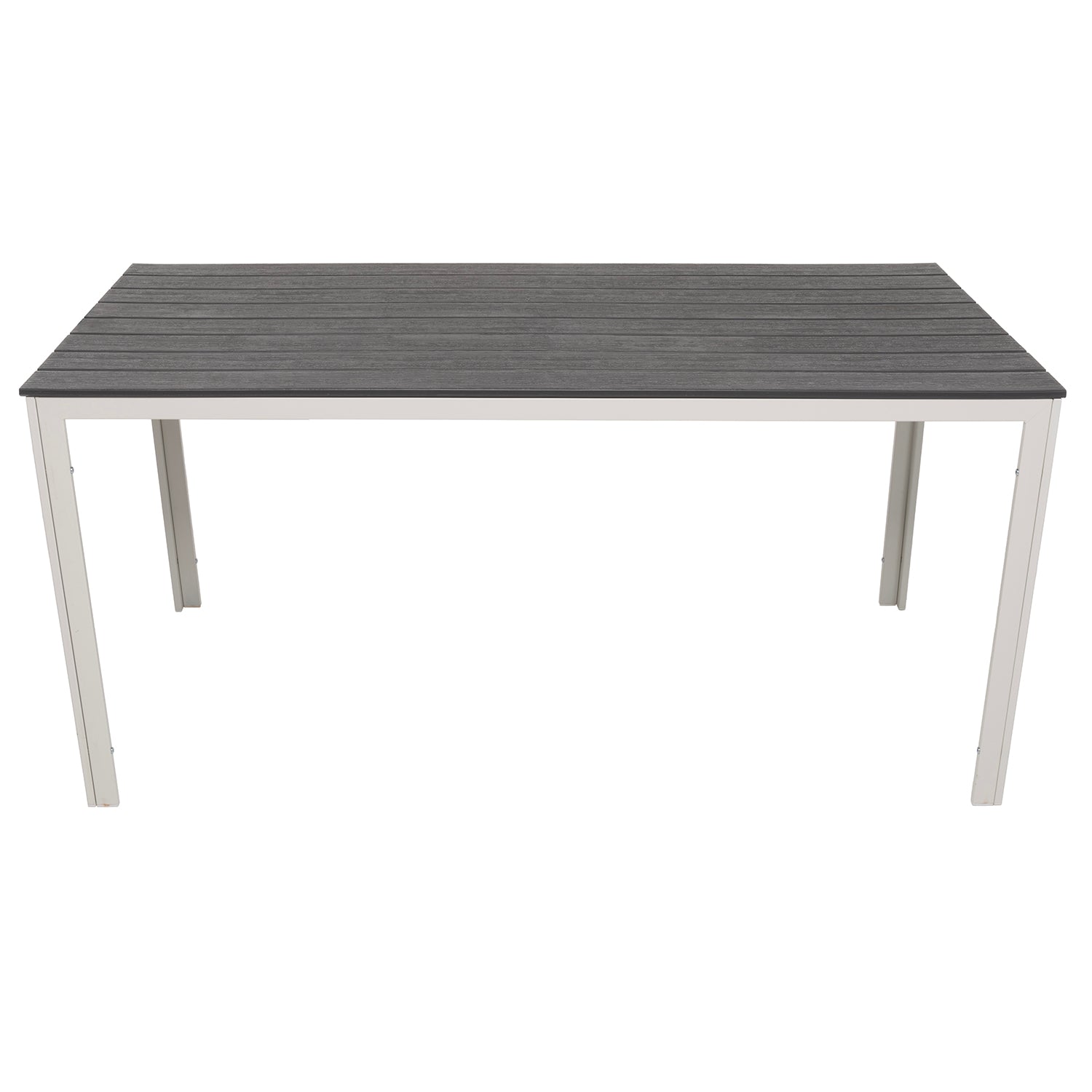 VESTIAMO CASA GIARDINO - Tavolo da giardino in acciaio Bianco con Doghe Effetto Legno Antracite - h74x156x78 cm